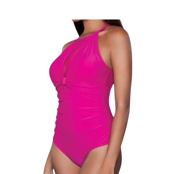 NEW BeWicked Mesh Inset SWIMSUIT Women's LG Fuschia Pink Mesh High Neck Briella - Picture 8 of 10